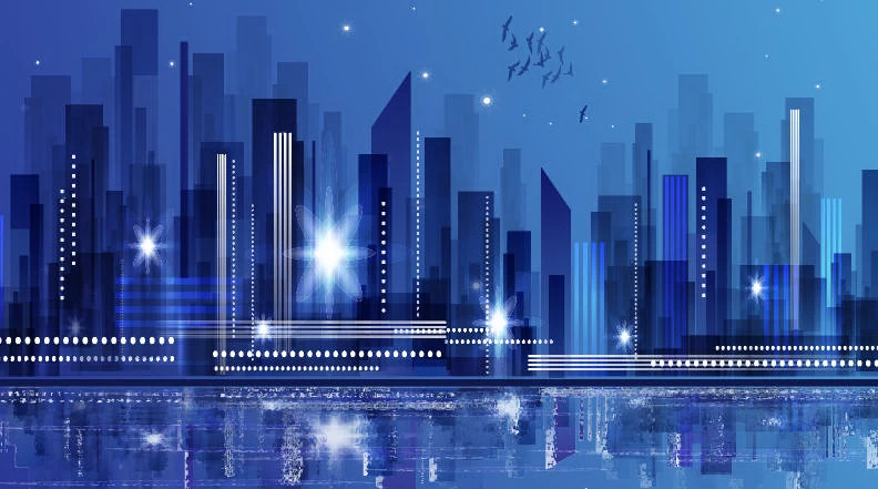 未来科技科幻霓虹灯渐变绚丽城市建筑夜景灯光插画AI/PSD设计素材100套【011】